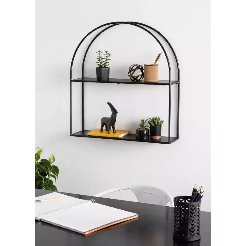 Scaffale ad arco in metallo Monroe nero da 24" x 26", moderno, design aperto, facile da montare