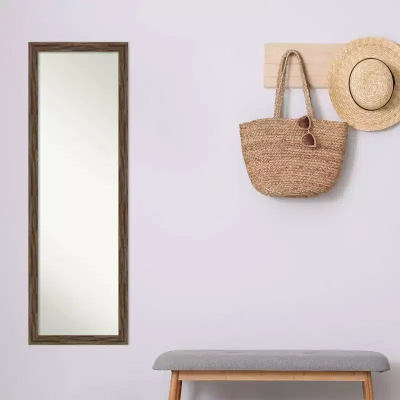 Specchio a figura intera Regis Narrow con cornice da 17" x 51", marrone chiaro, da porta/parete, cornice in legno