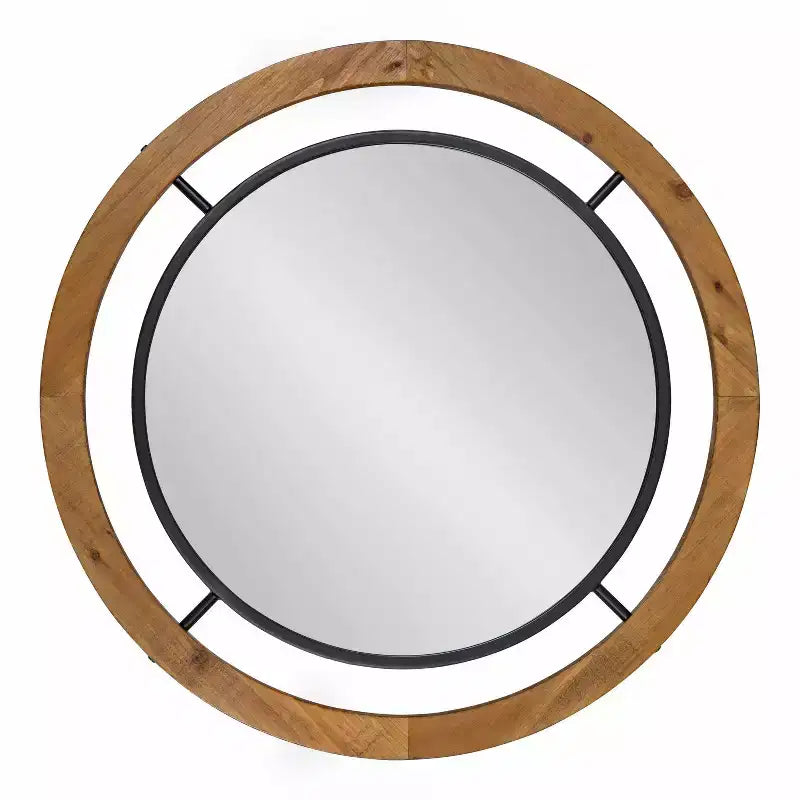 Specchio da parete rotondo 32" x 32" marrone, stile shabby-chic, nessun montaggio richiesto