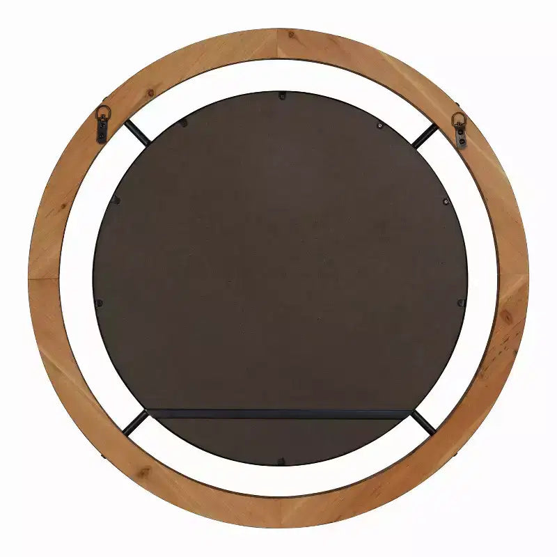 Specchio da parete rotondo 32" x 32" marrone, stile shabby-chic, nessun montaggio richiesto