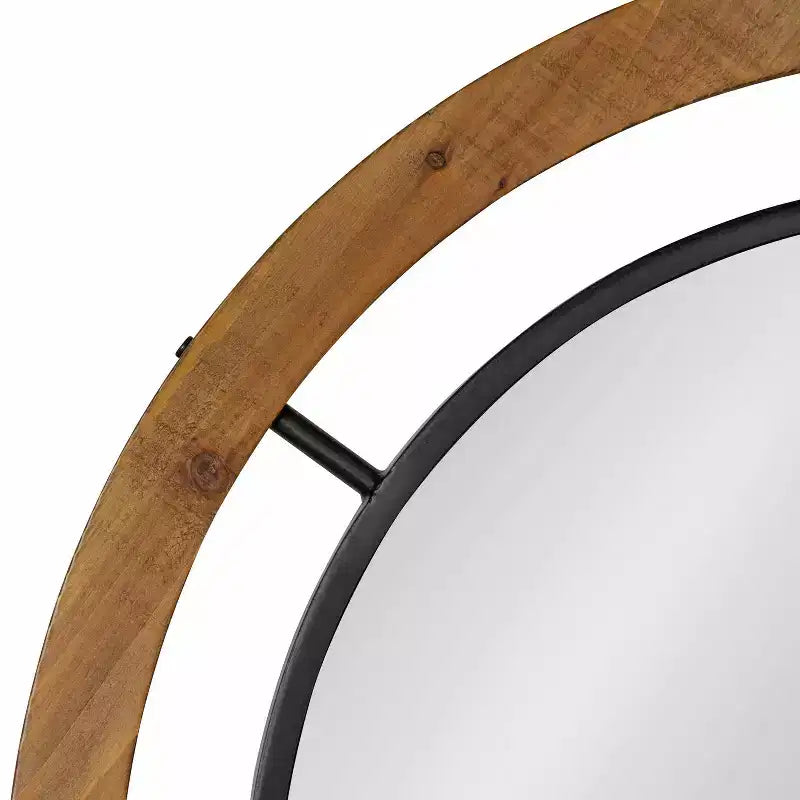 Specchio da parete rotondo 32" x 32" marrone, stile shabby-chic, nessun montaggio richiesto