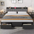 Whizmax King Size Bed Frame with Upholstered Headboard, Industrial King Platform Bed with 2 Storage Drawers and Charging Station, No Box Spring Needed