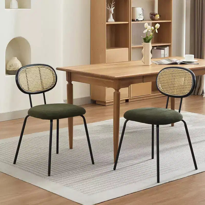 Set di 2 sedie da pranzo, sedie da sala da pranzo moderne imbottite in velluto con schienale in rattan e robuste gambe in metallo