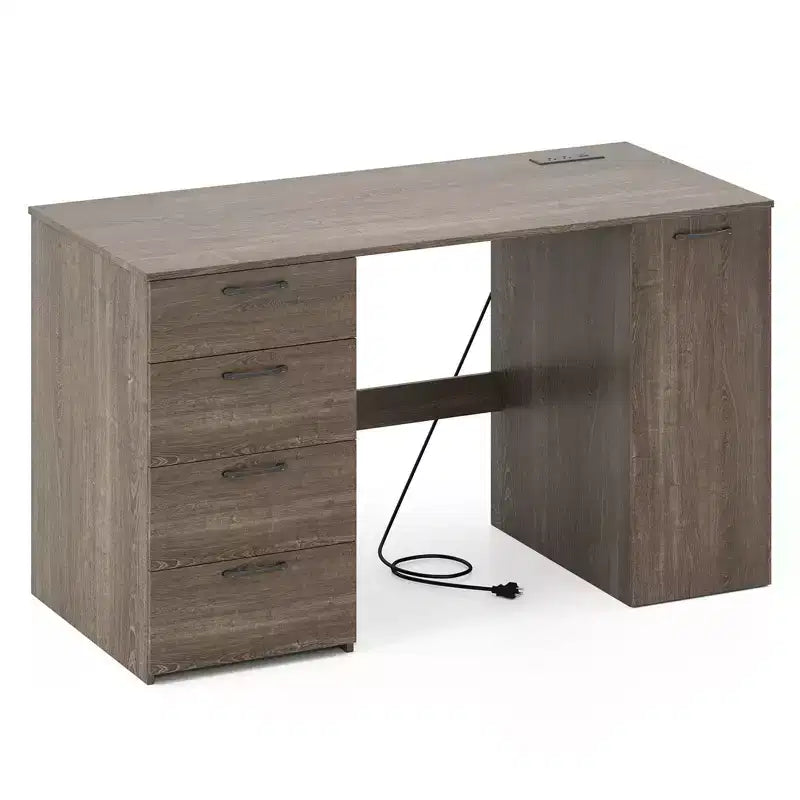 Scrivania per computer da 53" con prese elettriche, grande scrivania direzionale con 4 cassetti, grigio/bianco