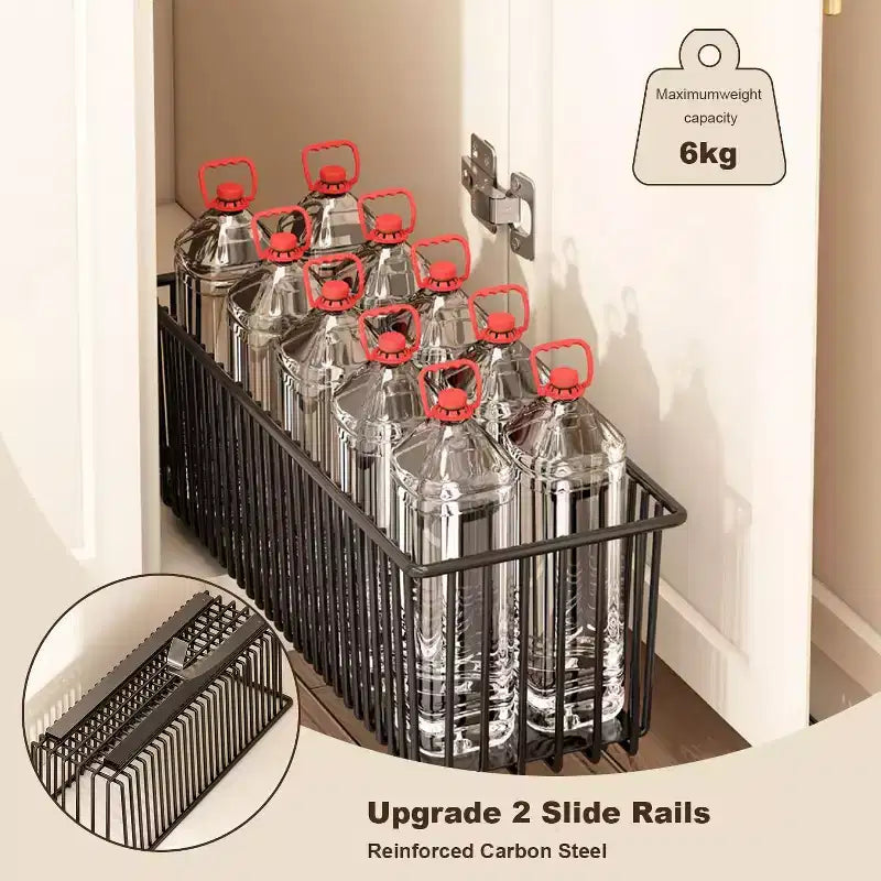 Organizer per mobili estraibili, confezione da 2 cassetti scorrevoli con cestello - in acciaio al carbonio resistente per cucina, bagno, sotto il lavello