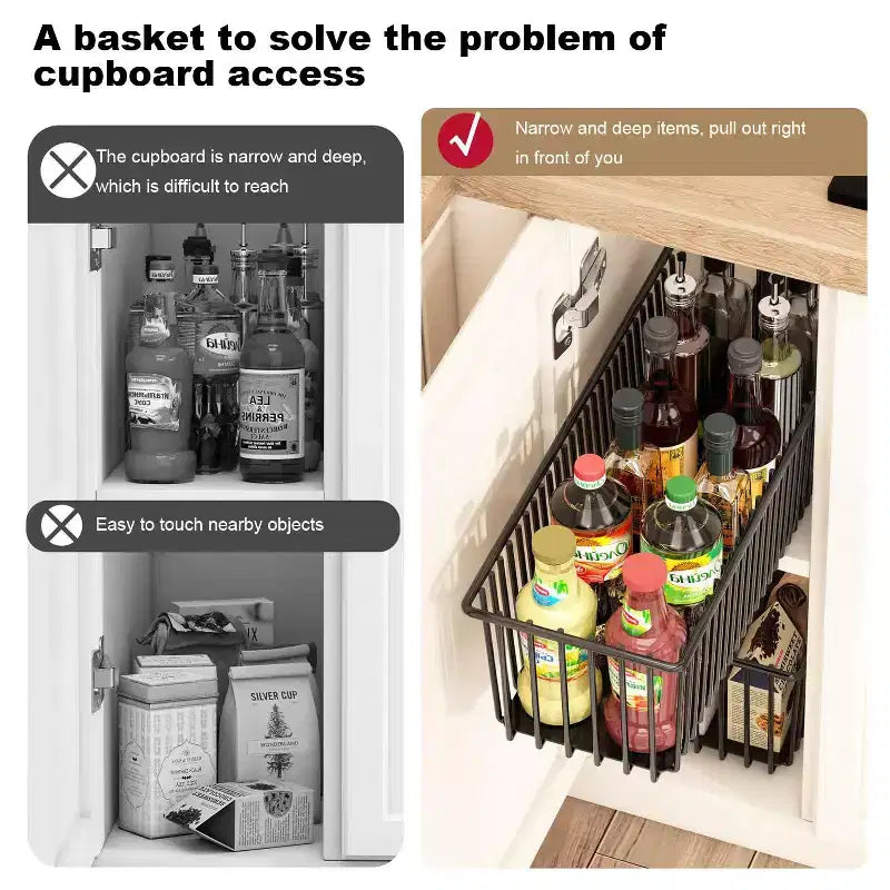 Organizer per mobili estraibili, confezione da 2 cassetti scorrevoli con cestello - in acciaio al carbonio resistente per cucina, bagno, sotto il lavello