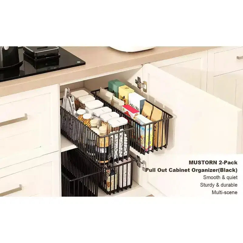 Organizer per mobili estraibili, confezione da 2 cassetti scorrevoli con cestello - in acciaio al carbonio resistente per cucina, bagno, sotto il lavello