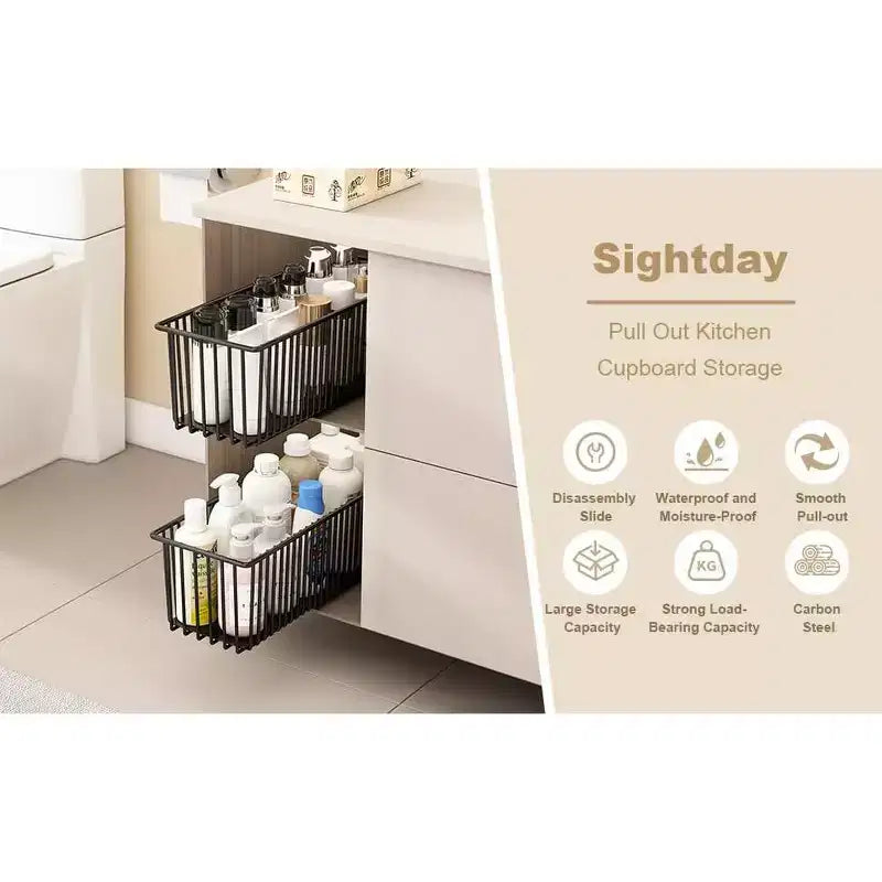 Organizer per mobili estraibili, confezione da 2 cassetti scorrevoli con cestello - in acciaio al carbonio resistente per cucina, bagno, sotto il lavello