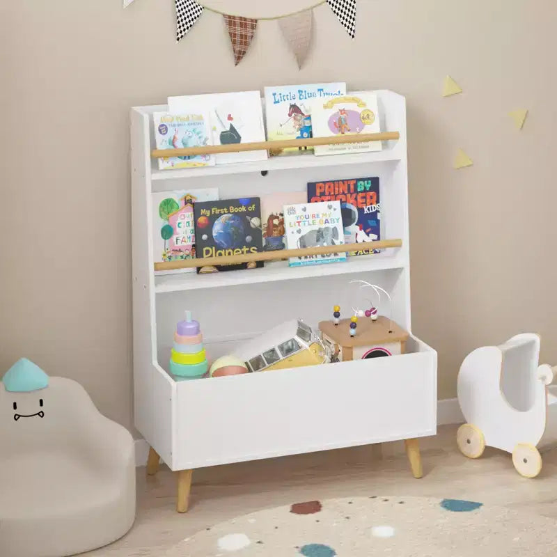 Libreria per bambini, Porta libri e riviste, Organizer per libri, Organizer mobiletto portaoggetti, Bianco