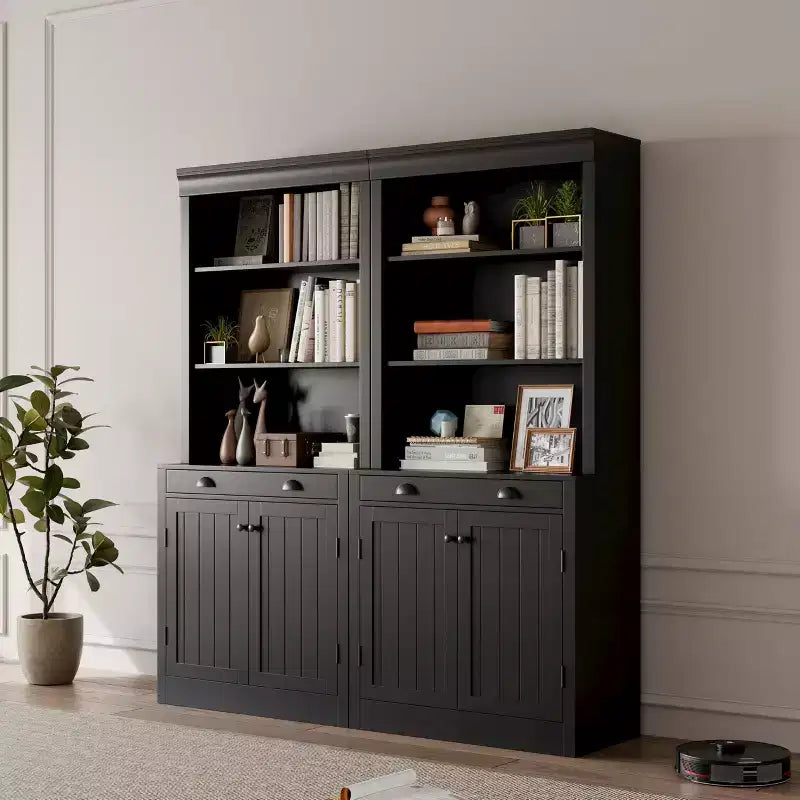 70 Scaffale a 5 ripiani, con ante e cassetto, credenza moderna con ripiani regolabili, mobile contenitore in legno per soggiorno, ufficio, nero