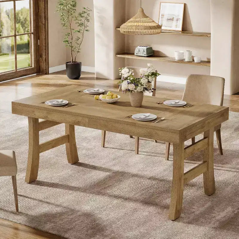 Tavolo da pranzo per 4-6 persone, grande tavolo da cucina rettangolare con gambe robuste per cucina, sala da pranzo, marrone chiaro