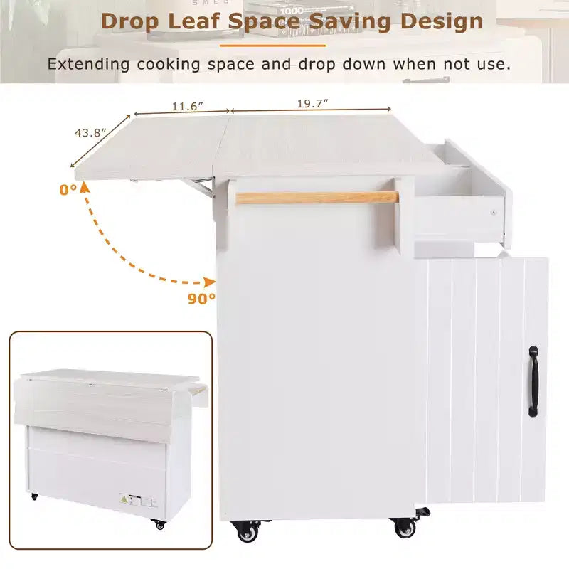 Isola da cucina con contenitore per la spazzatura, anta a ribalta, portaspezie, ripiano regolabile, carrello da cucina con ruote