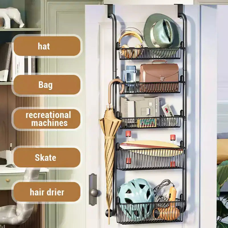 Organizzatore da Appendere alla Porta, Portaoggetti da Dispensa in Metallo a 6 Livelli, Organizer Sospeso per Porta con Cesti Regolabili per Cucina di Casa Lavanderia