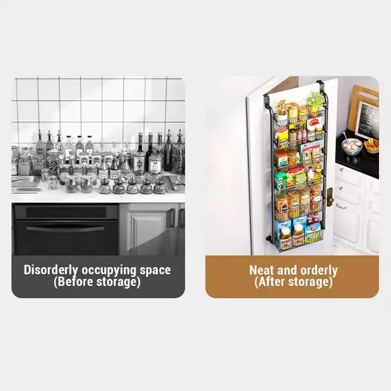 Organizzatore da Appendere alla Porta, Portaoggetti da Dispensa in Metallo a 6 Livelli, Organizer Sospeso per Porta con Cesti Regolabili per Cucina di Casa Lavanderia