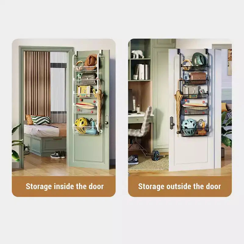 Organizzatore da Appendere alla Porta, Portaoggetti da Dispensa in Metallo a 6 Livelli, Organizer Sospeso per Porta con Cesti Regolabili per Cucina di Casa Lavanderia