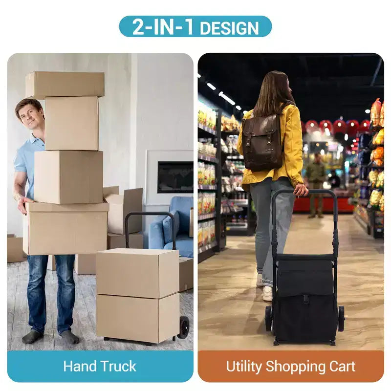Carrello Portapacchi Pieghevole 2 in 1, Carrello Pieghevole per la Spesa, Carrello Spesa Pieghevole Robusto con Borsa Impermeabile Rimovibile