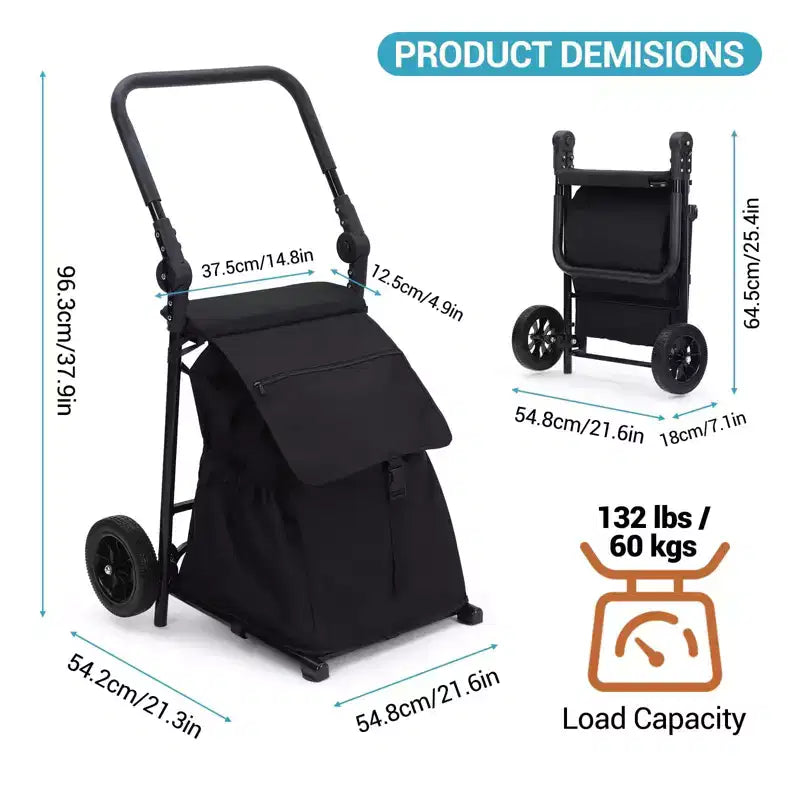 Carrello Portapacchi Pieghevole 2 in 1, Carrello Pieghevole per la Spesa, Carrello Spesa Pieghevole Robusto con Borsa Impermeabile Rimovibile