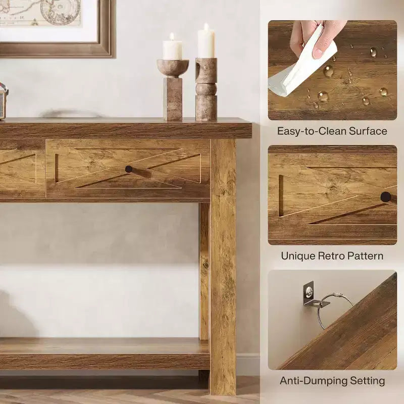 Tavolo Consolle da 70.9 pollici con 3 Cassetti, Tavolo da Ingresso Stile Rustico con Ripiano Contenitore, Tavolo da Divano Dietro al Divano per Corridoio, Foyer