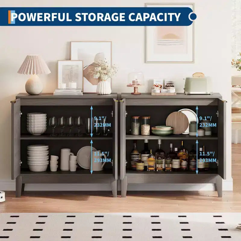 Madia/Credenza da Cucina o Sala da Pranzo Moderna con Ante Scanalate da 31,5 Pollici, Maniglie Dorate e Ripiano Regolabile, Finitura Rovere