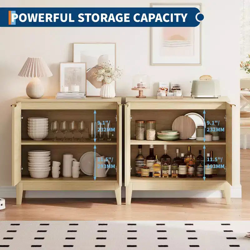 Madia/Credenza da Cucina o Sala da Pranzo Moderna con Ante Scanalate da 31,5 Pollici, Maniglie Dorate e Ripiano Regolabile, Finitura Rovere