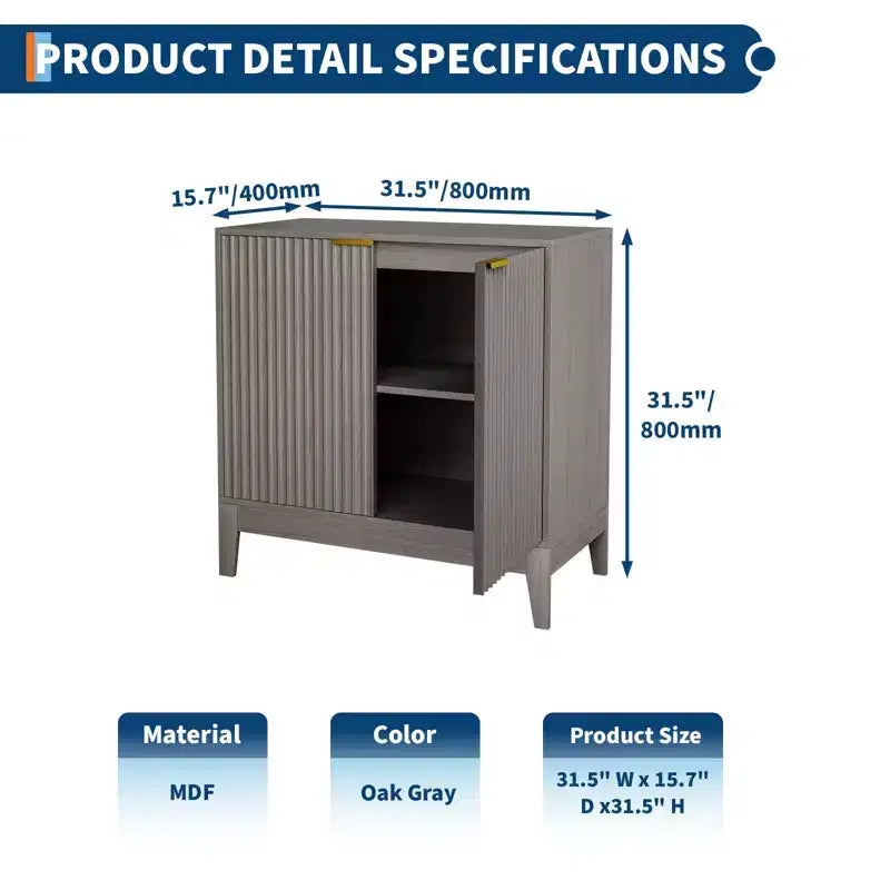 Madia/Credenza da Cucina o Sala da Pranzo Moderna con Ante Scanalate da 31,5 Pollici, Maniglie Dorate e Ripiano Regolabile, Finitura Rovere