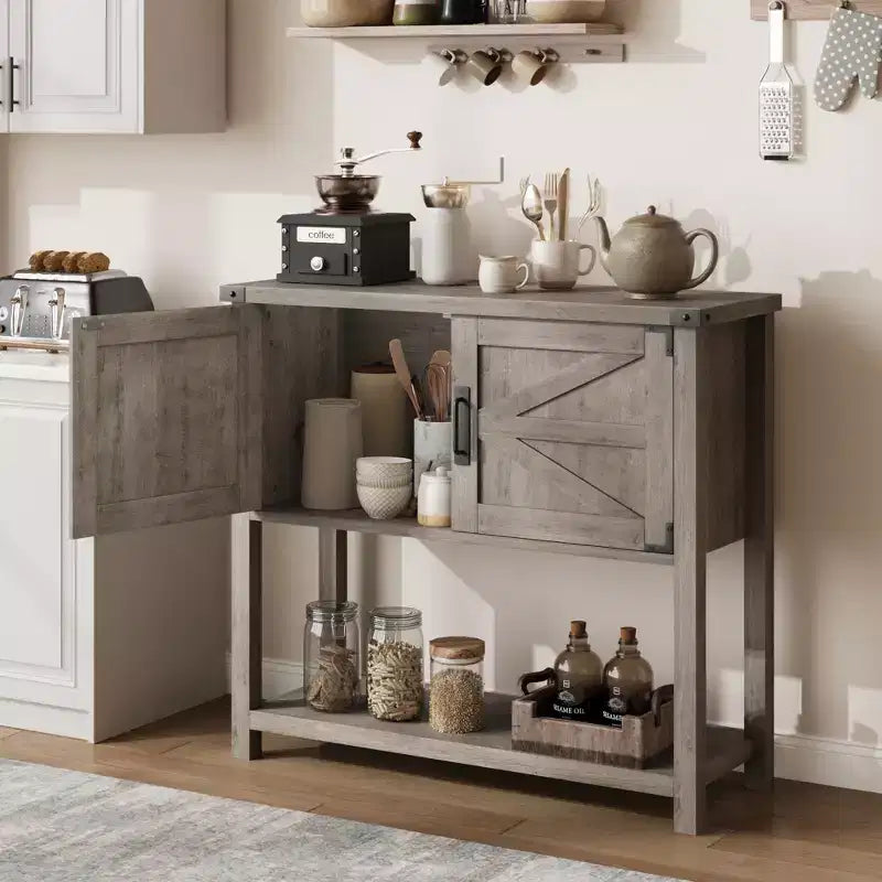 Tavolini da Divano con Doppia Anta, Tavolo Consolle con Scaffale Contenitore e Scaffale Aperto, Tavolo Consolle in Legno, Tavolo da Ingresso per Cucina, Sala da Pranzo