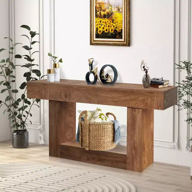 Consolle lunga 63" per ingresso - Tavolo da divano in stile rustico per retro-divano, tavolo da corridoio e soggiorno, tavolo da ingresso in legno rustico per atrio, decorazione per la casa