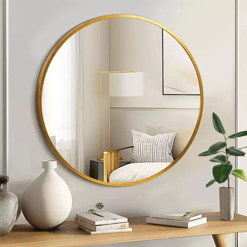 Specchio da appendere 20x20x1 pollici in lega di alluminio con bordo sottile rotondo dorato