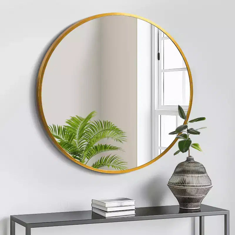 Specchio da appendere 20x20x1 pollici in lega di alluminio con bordo sottile rotondo dorato