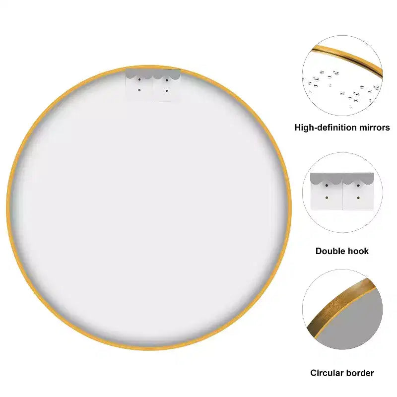 Specchio da appendere 20x20x1 pollici in lega di alluminio con bordo sottile rotondo dorato