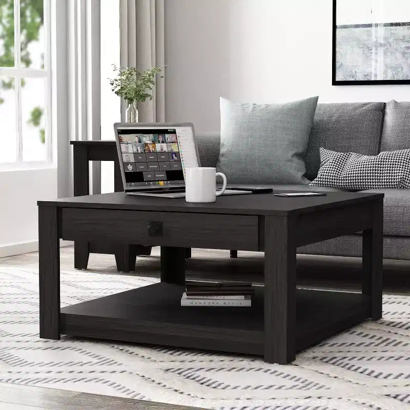 Tavolino da caffè in legno con cassetto contenitore 80 L 80 P 41,4 A
