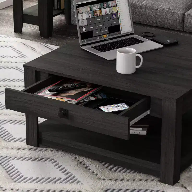 Tavolino da caffè in legno con cassetto contenitore 80 L 80 P 41,4 A