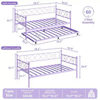 Divano letto con rotelle, Letto a rotelle singolo con testiera a forma di cuore per bambini, Robusto divano letto in metallo con supporto a doghe in acciaio, Divano letto singolo viola