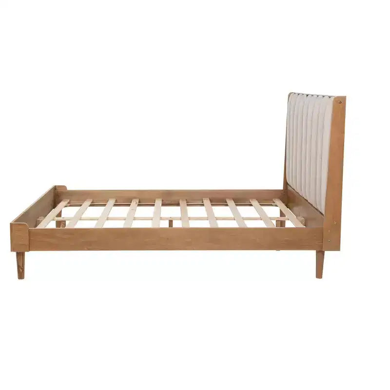 Letto in legno con testiera imbottita e struttura rinforzata