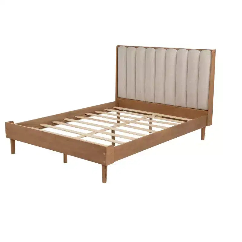 Letto in legno con testiera imbottita e struttura rinforzata