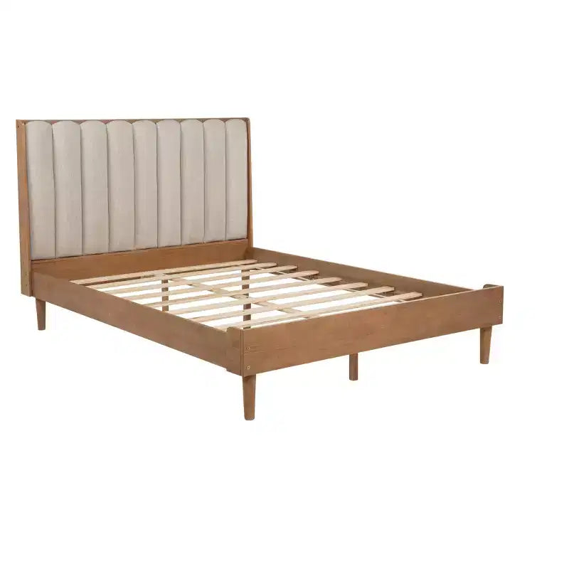 Letto in legno con testiera imbottita e struttura rinforzata