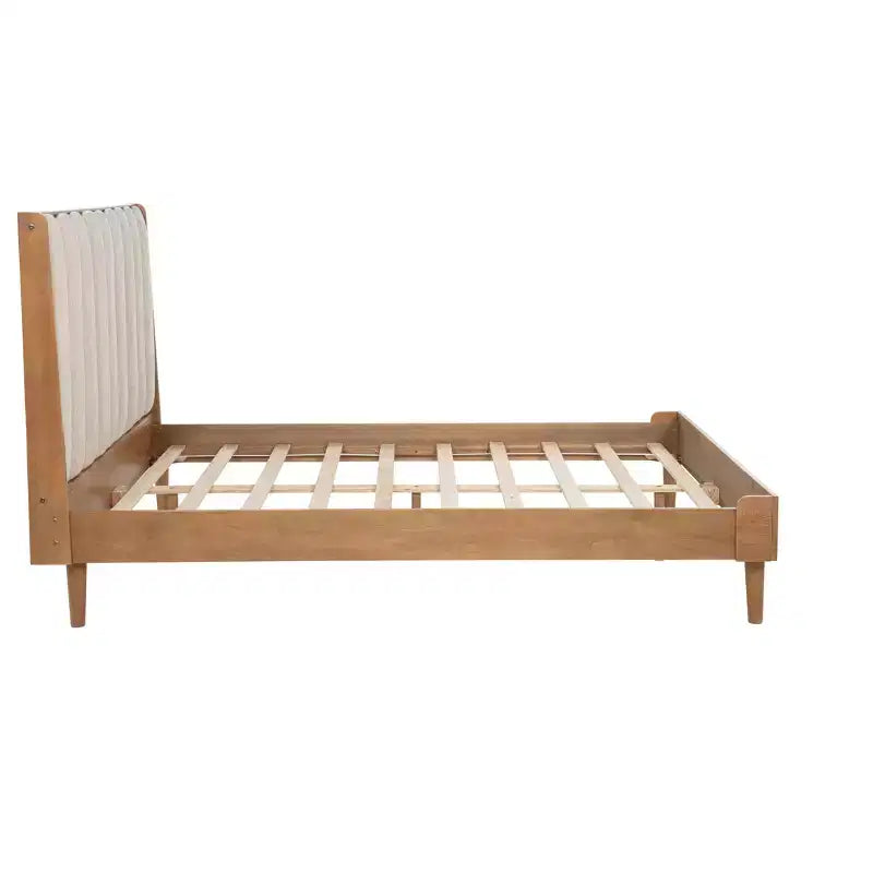 Letto in legno con testiera imbottita e struttura rinforzata