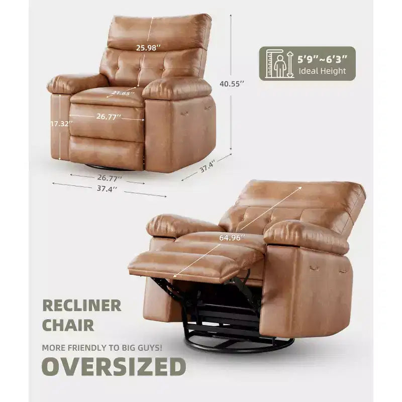 Poltrone Reclinabili Oversize con Funzione Riscaldante e Massaggiante - Poltrona Reclinabile Girevole a 360° per Adulti - Poltrona a Dondolo Manuale