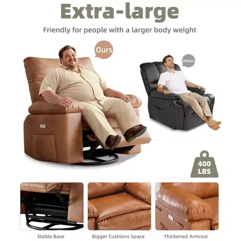Poltrone Reclinabili Oversize con Funzione Riscaldante e Massaggiante - Poltrona Reclinabile Girevole a 360° per Adulti - Poltrona a Dondolo Manuale