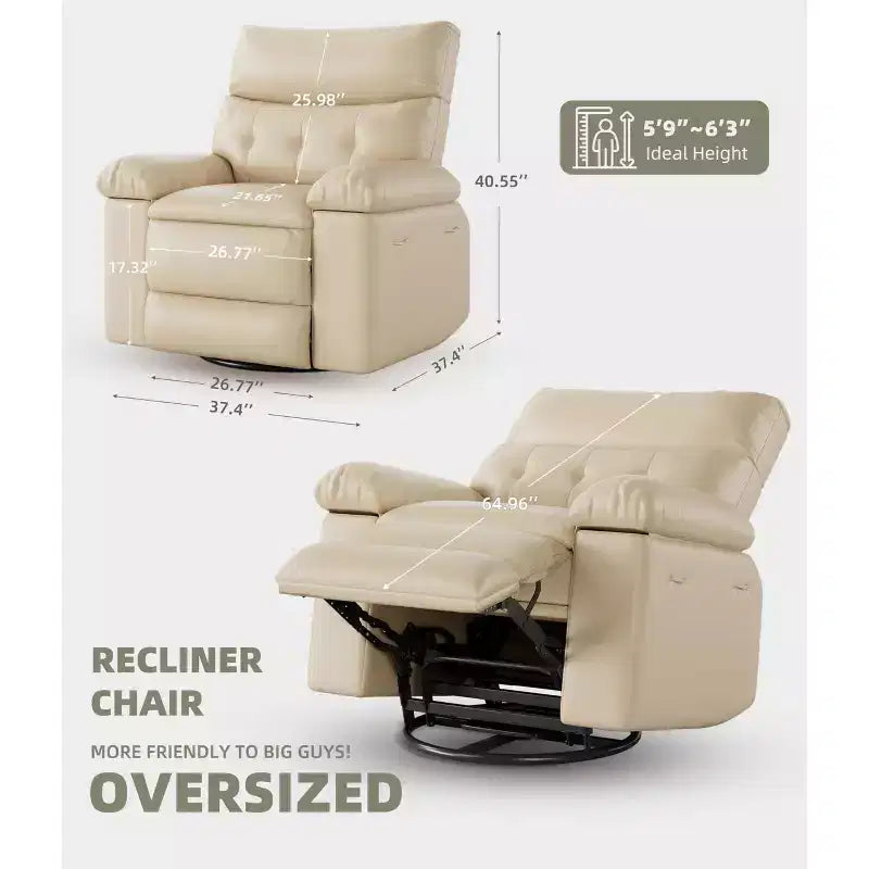Poltrone Reclinabili Oversize con Funzione Riscaldante e Massaggiante - Poltrona Reclinabile Girevole a 360° per Adulti - Poltrona a Dondolo Manuale