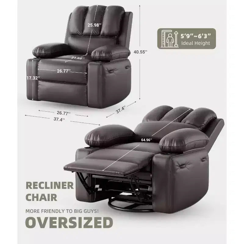 Poltrone Reclinabili Oversize con Funzione Riscaldante e Massaggiante - Poltrona Reclinabile Girevole a 360° per Adulti - Poltrona a Dondolo Manuale