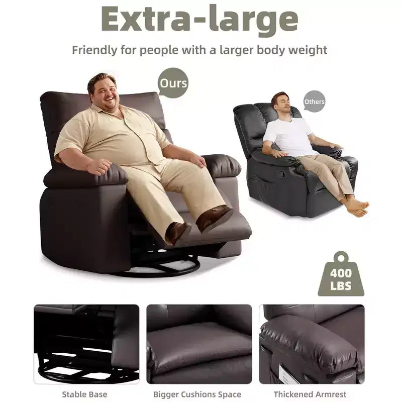 Poltrone Reclinabili Oversize con Funzione Riscaldante e Massaggiante - Poltrona Reclinabile Girevole a 360° per Adulti - Poltrona a Dondolo Manuale