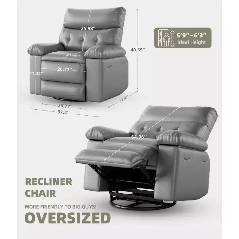 Poltrone Reclinabili Oversize con Funzione Riscaldante e Massaggiante - Poltrona Reclinabile Girevole a 360° per Adulti - Poltrona a Dondolo Manuale