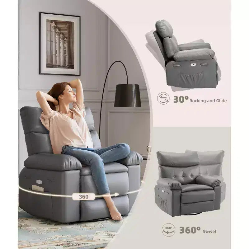 Poltrone Reclinabili Oversize con Funzione Riscaldante e Massaggiante - Poltrona Reclinabile Girevole a 360° per Adulti - Poltrona a Dondolo Manuale