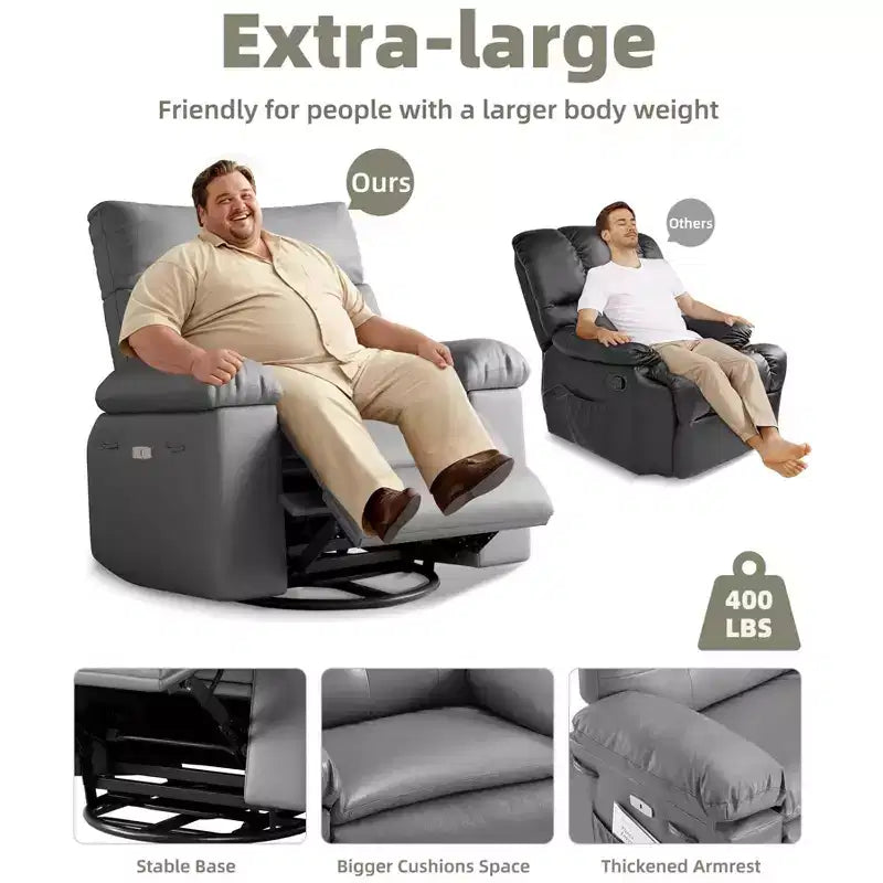Poltrone Reclinabili Oversize con Funzione Riscaldante e Massaggiante - Poltrona Reclinabile Girevole a 360° per Adulti - Poltrona a Dondolo Manuale