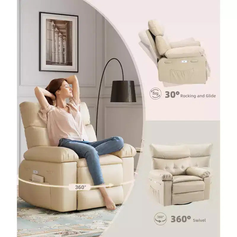 Poltrone Reclinabili Oversize con Funzione Riscaldante e Massaggiante - Poltrona Reclinabile Girevole a 360° per Adulti - Poltrona a Dondolo Manuale