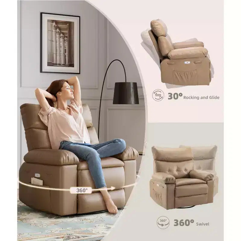 Poltrone Reclinabili Oversize con Funzione Riscaldante e Massaggiante - Poltrona Reclinabile Girevole a 360° per Adulti - Poltrona a Dondolo Manuale