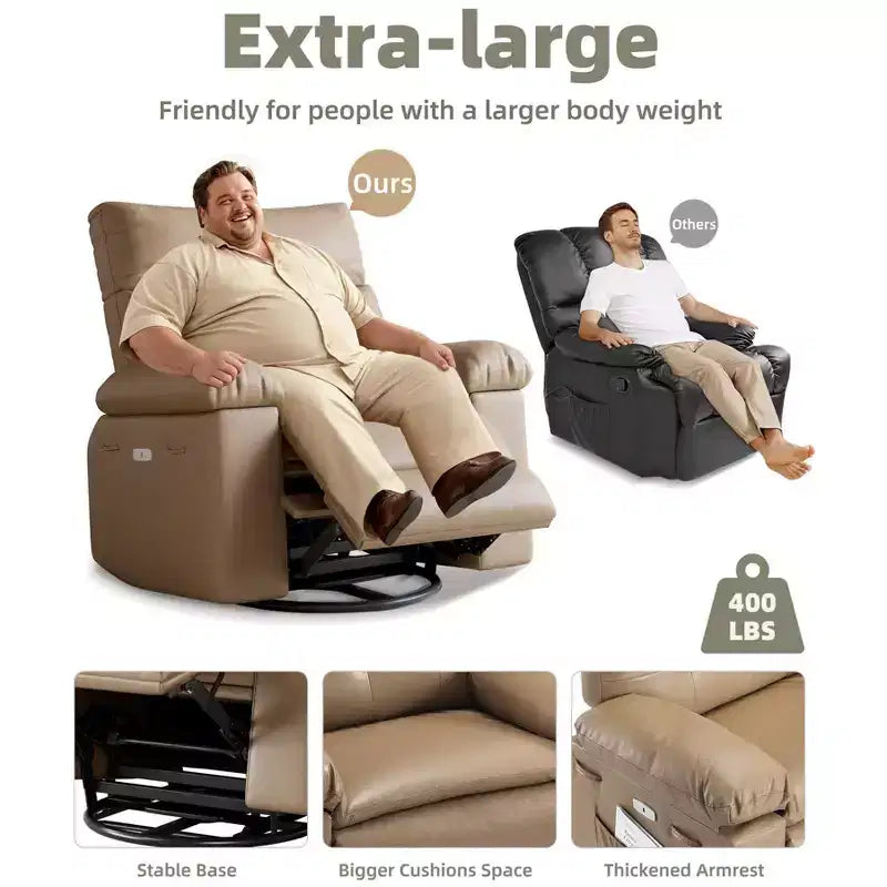 Poltrone Reclinabili Oversize con Funzione Riscaldante e Massaggiante - Poltrona Reclinabile Girevole a 360° per Adulti - Poltrona a Dondolo Manuale