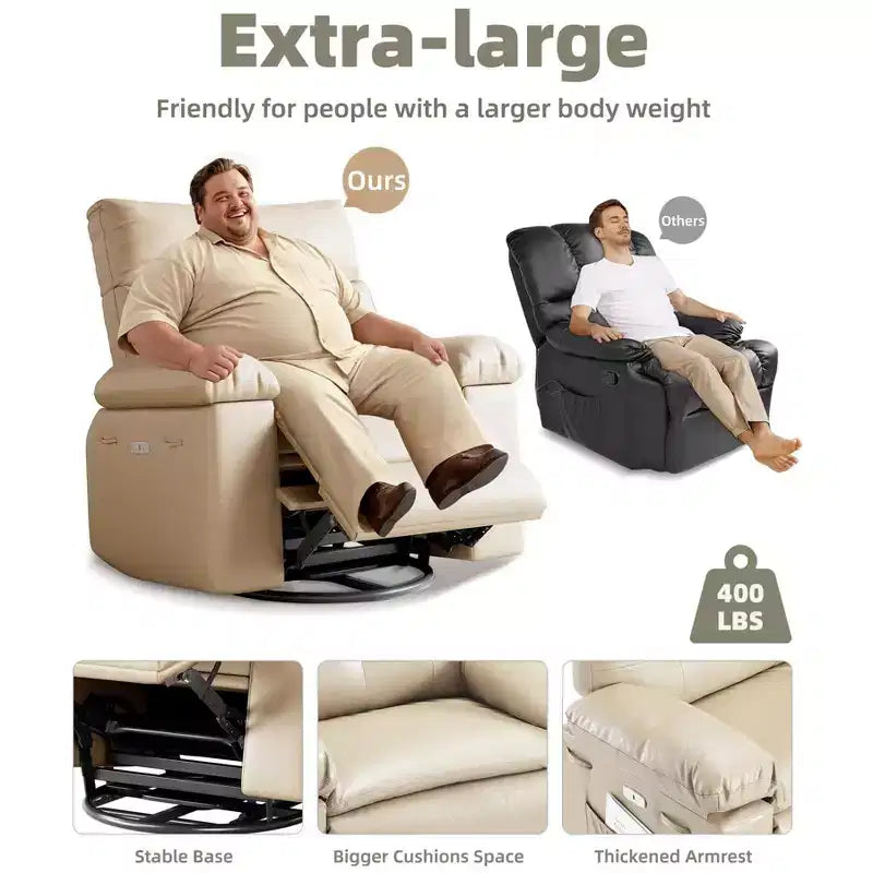 Poltrone Reclinabili Oversize con Funzione Riscaldante e Massaggiante - Poltrona Reclinabile Girevole a 360° per Adulti - Poltrona a Dondolo Manuale
