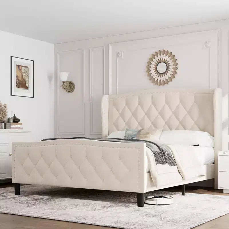 Struttura letto imbottita di lusso con testiera regolabile – Tessuto in velluto e supporto a doghe in legno
